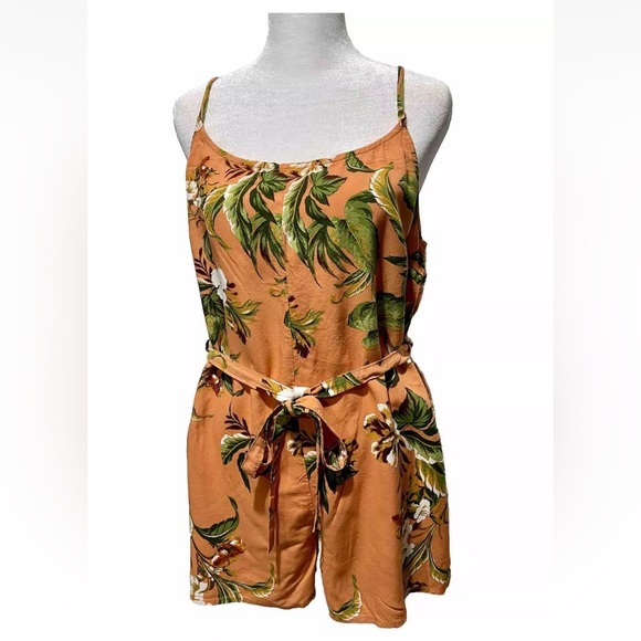 Derek heart romper short tropical floral beach resort wear orange women’s M - Picture 1 of 5